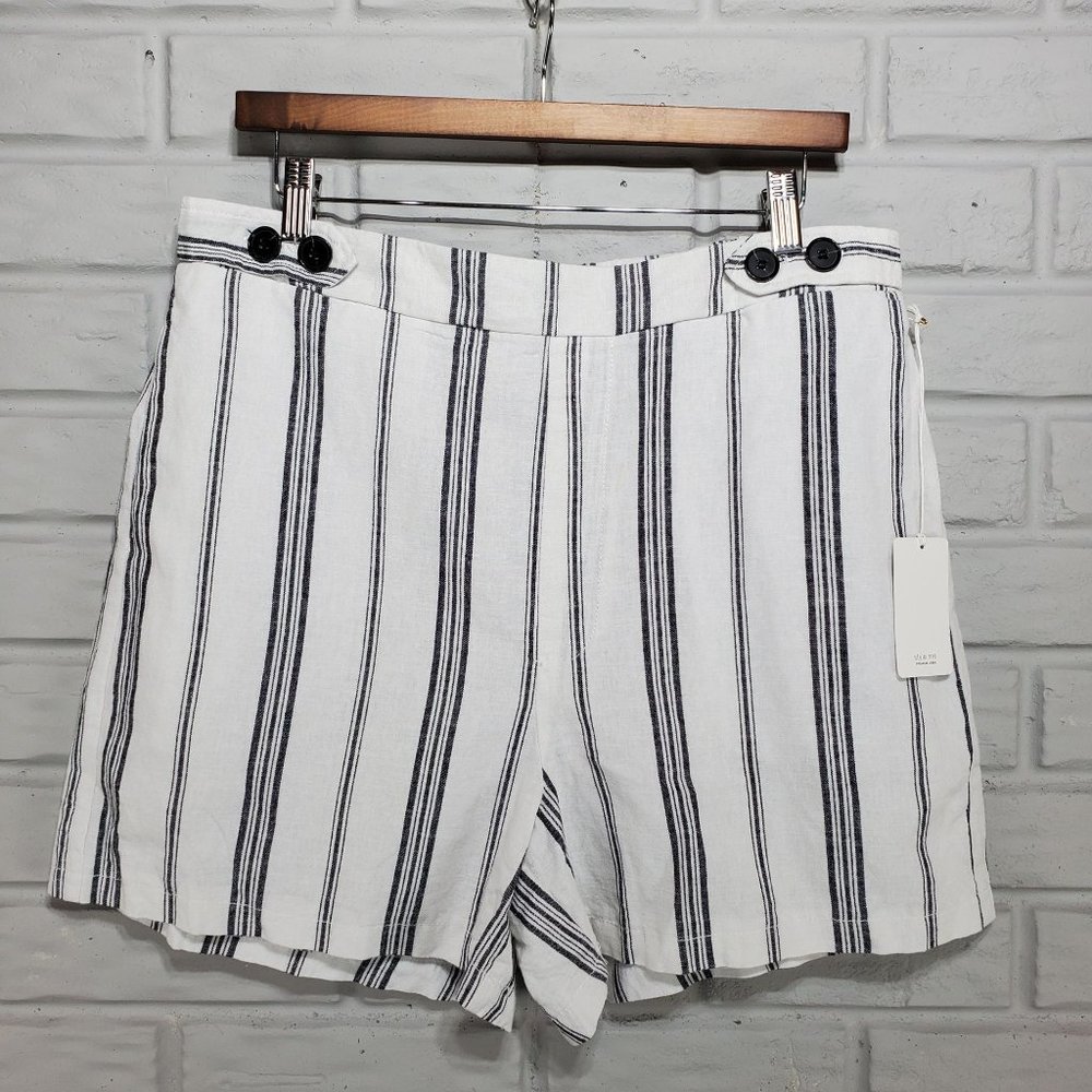 Style Me Women's Size L Linen Blend Black White‎ Striped Casual Shorts NWT